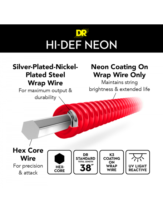 DR HI-DEF NEON™ Red 10-46 Cuerdas Guitarra Eléctrica Medium | Rojo