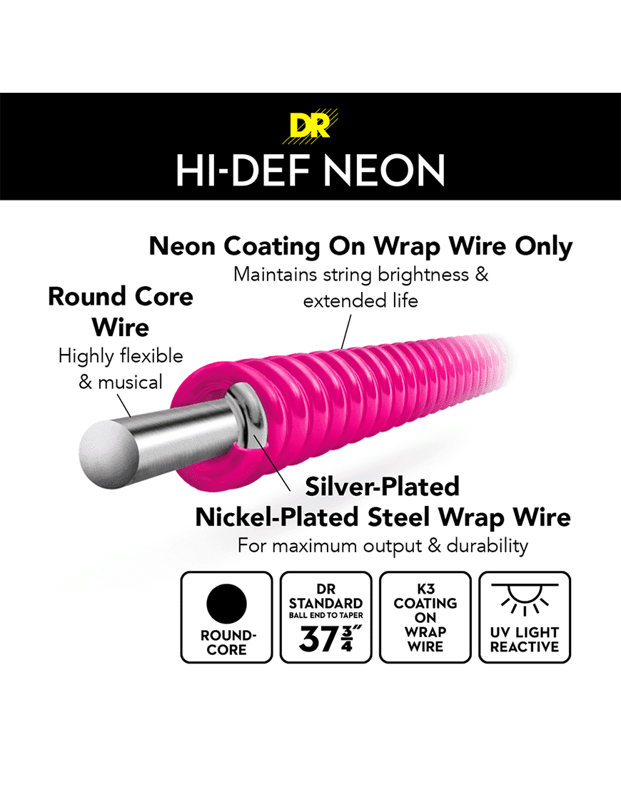 Dr Neon™ Ngb-45 Cuerdas Bajo Eléctrico 4 Cuerdas Neón Pink 45-105 Medium Color: Rosado