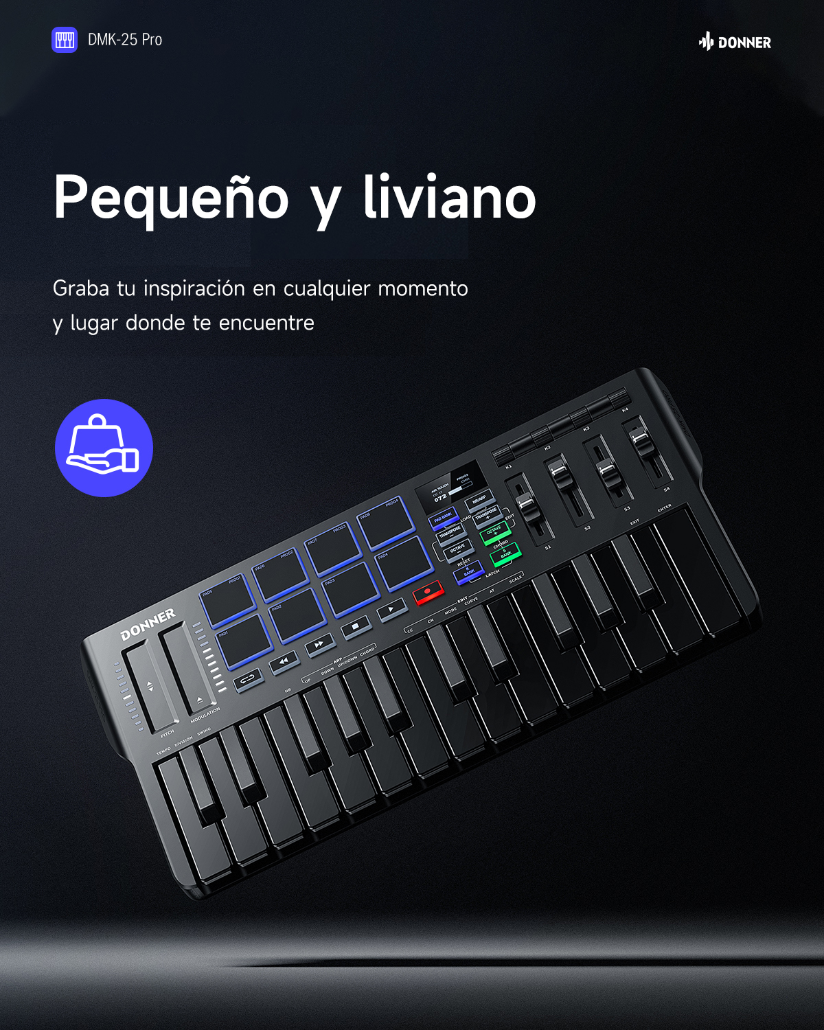 Donner DMK-25 PRO Controlador MIDI de 25 mini teclas