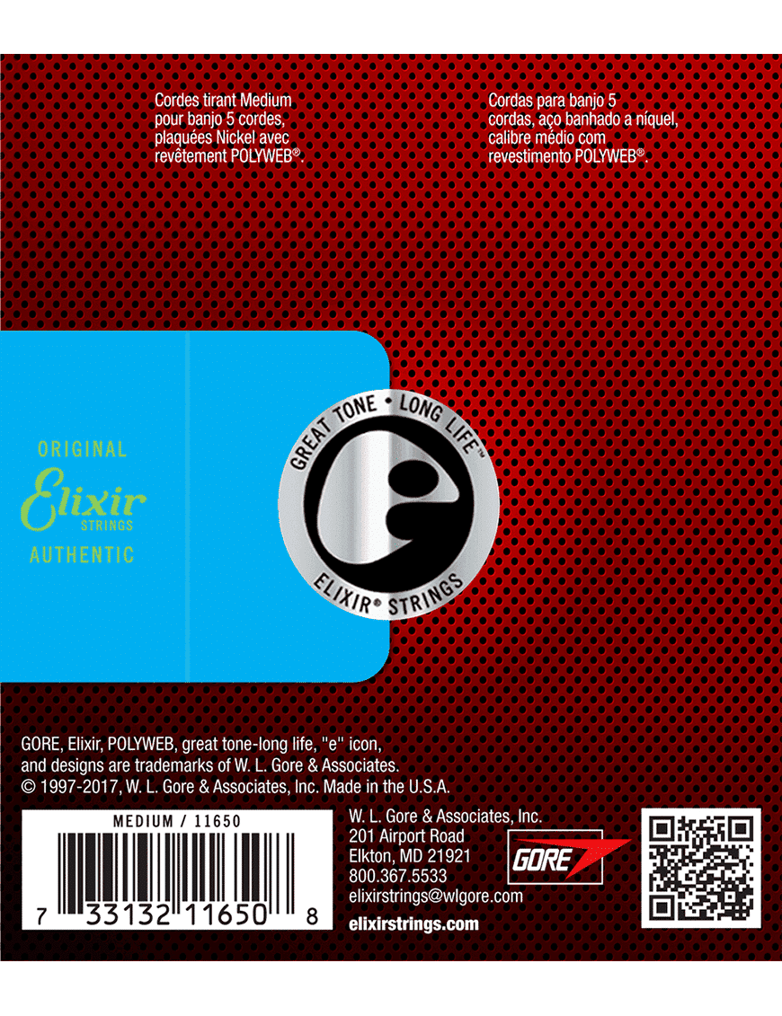 Elixir 11650 Cuerdas Banjo 5 Cuerdas 10-23 Medium Níquel Polyweb