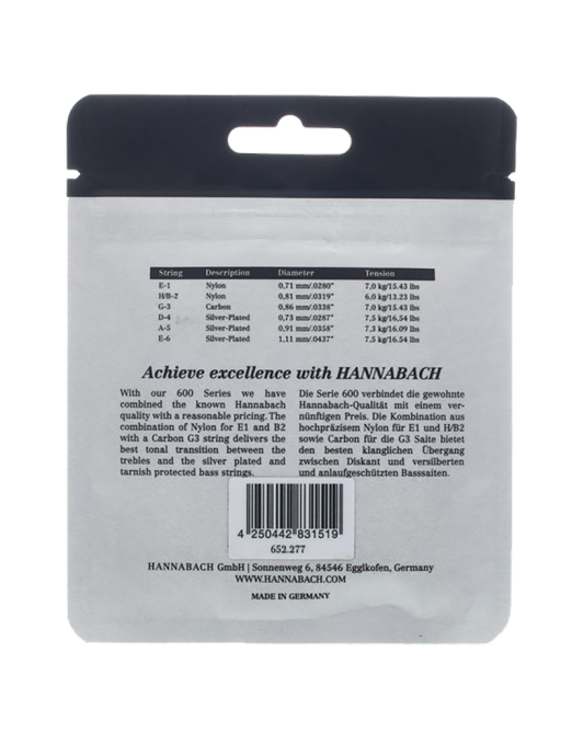 HANNABACH® 600MT G3C Carbono Cuerdas Guitarra Clásica Nylon Tensión Media
