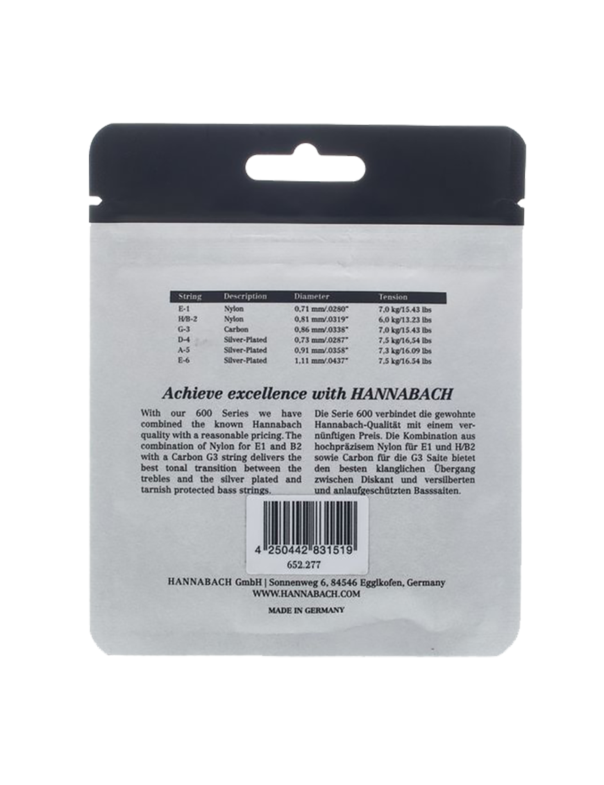HANNABACH® 600MT G3C Carbono Cuerdas Guitarra Clásica Nylon Tensión Media