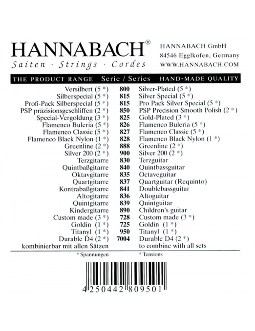 HANNABACH® 827 Flamenco Cuerdas Guitarra Flamenca Nylon Tensión Media