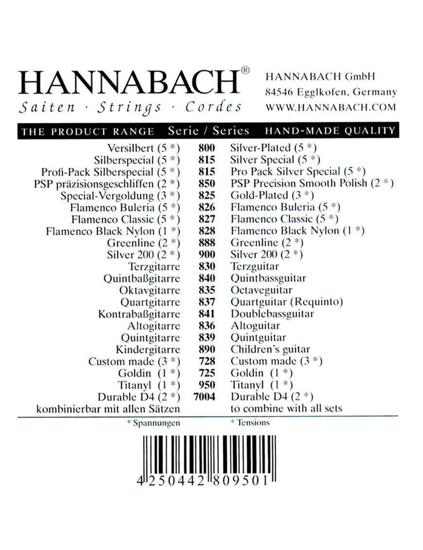 HANNABACH® 827 Flamenco Cuerdas Guitarra Flamenca Nylon Tensión Media