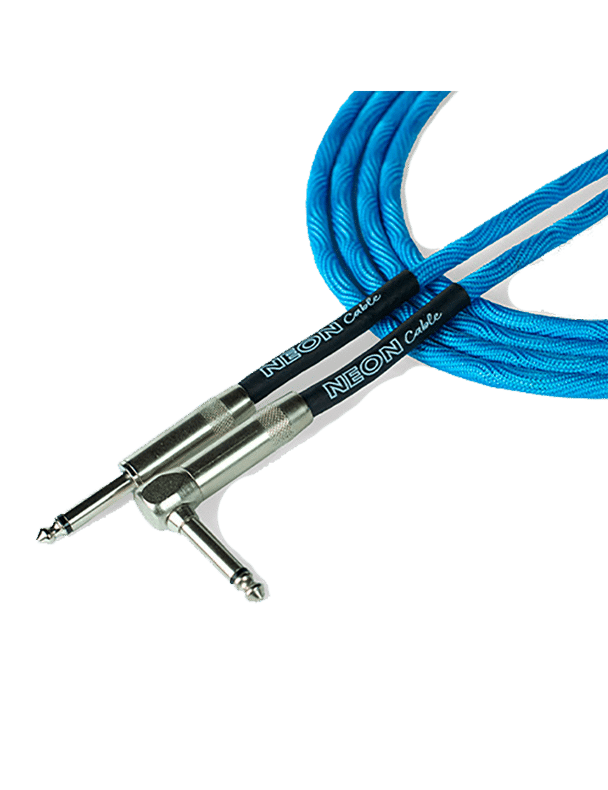 Santo Angelo Neon Blue Cable Instrumentos Plug ¼" Recto A Plug ¼" 90° Ofhc | 6.10mt