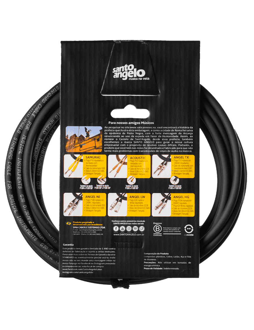 Santo Angelo Samurai Cable Instrumentos Plug ¼" Recto A Plug ¼"